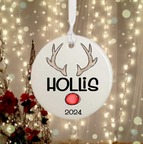 Ornament - Reindeer Boy Antlers w/Name