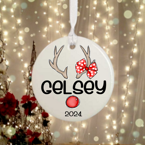 Ornament - Reindeer Girl Antlers w/Name